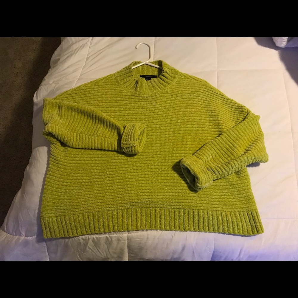 Subtle neon green crop chenille sweater forever21